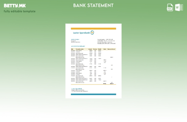 модерен стил Норвешка Luster Sparebank банка извод шаблон ексел